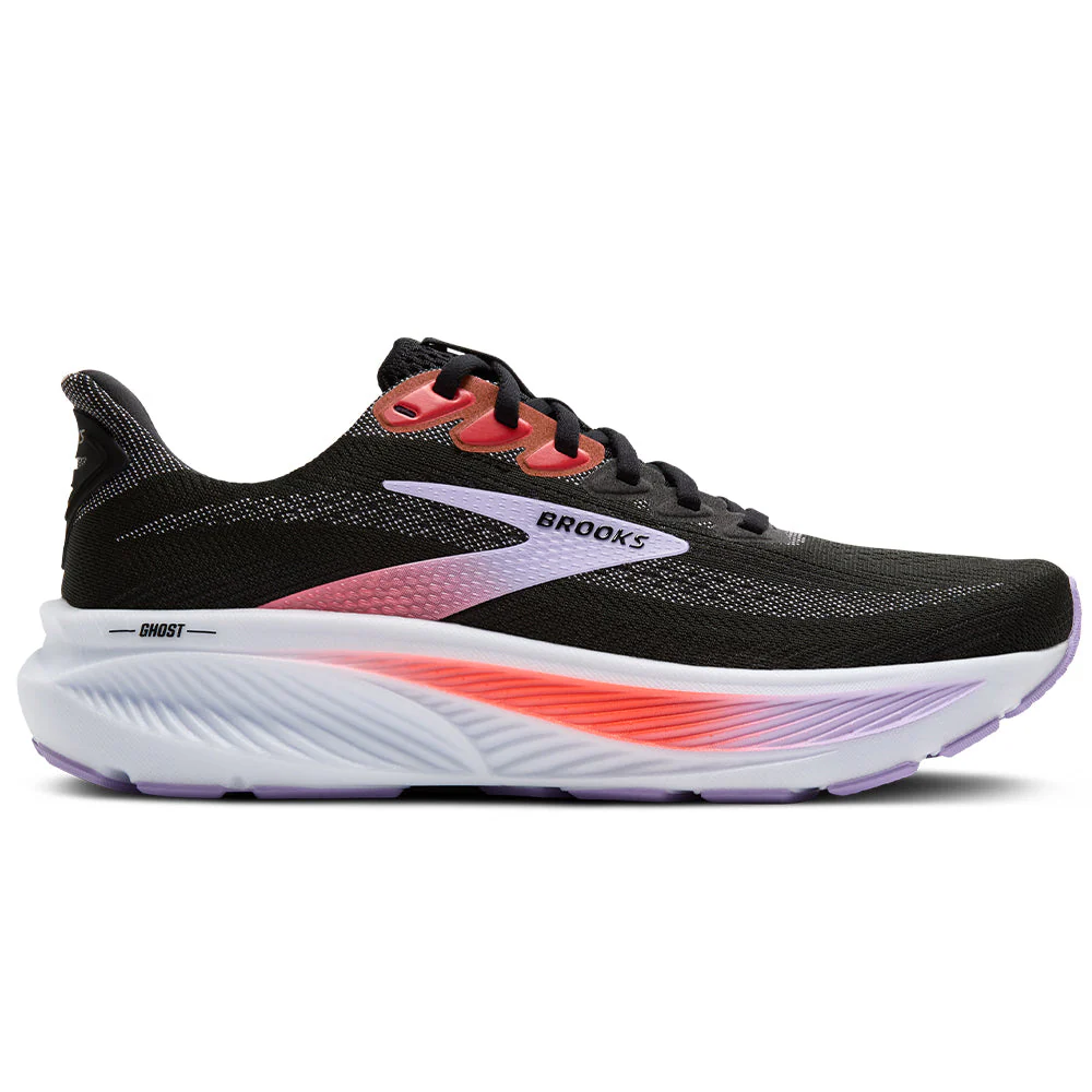 Women's Brooks Ghost 17, Black/Purple/Coral, 8 B Medium