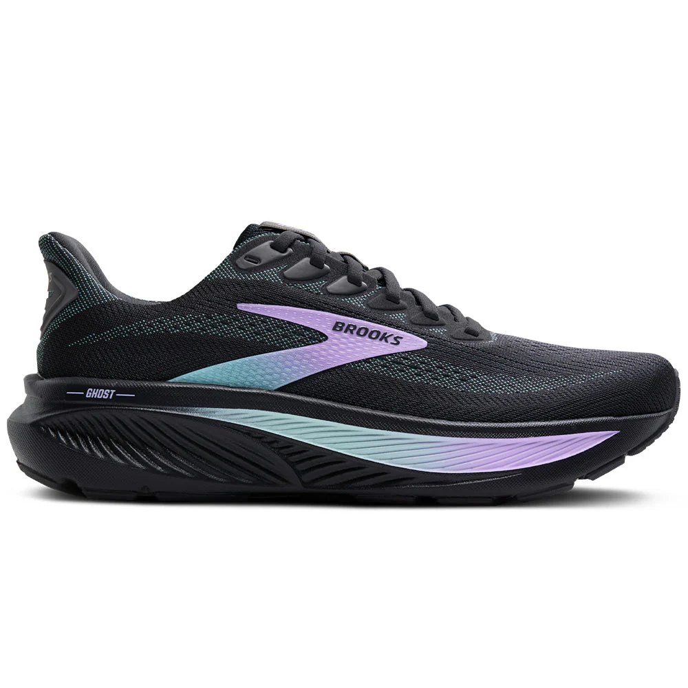Women's Brooks Ghost 17, Grey/Clearwater/Purple, 7.5 D Wide