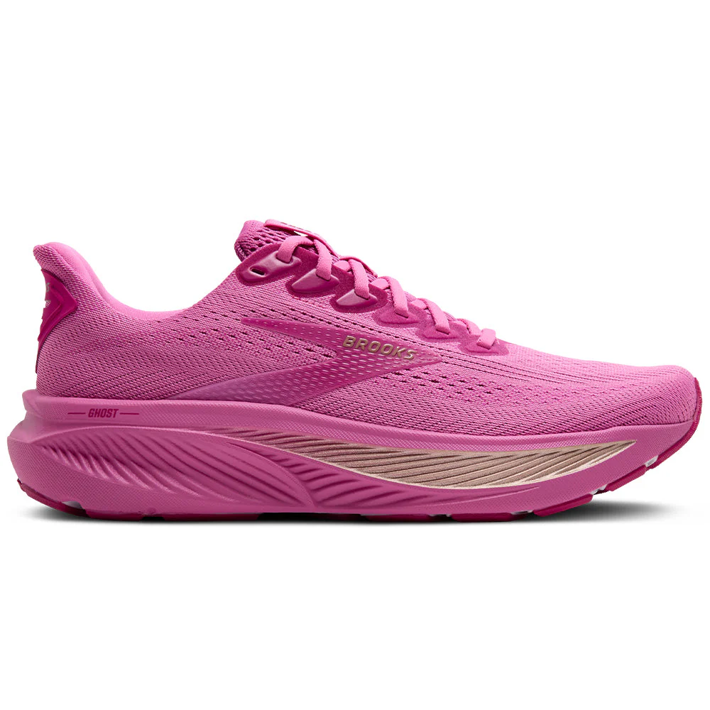 Women's Brooks Ghost 17, Pink/Fuchsia/Gold, 7.5 B Medium