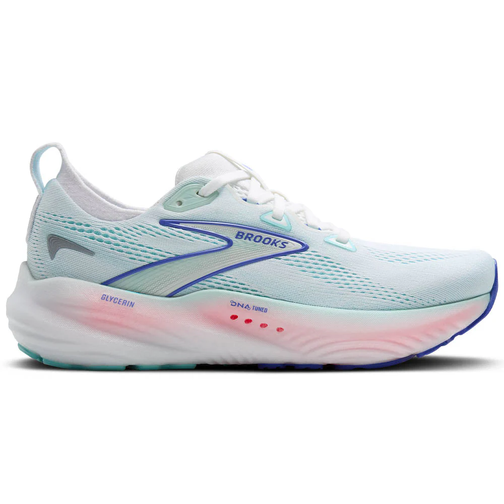 Women's Brooks Glycerin 22, White/Limpet Shell/Amparo Blue, 11 D Wide