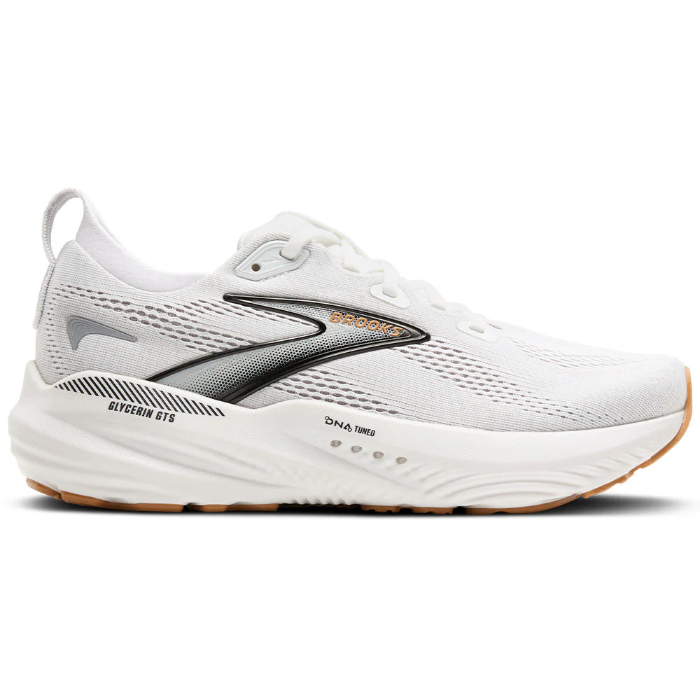 Women's Brooks Glycerin GTS 22, White/Grey/Black, 6.5 B Medium