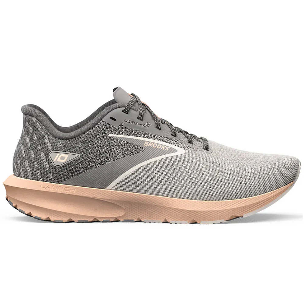 Women's Brooks Launch 10, Grey/Crystal Grey/Pale Peach, 11.5 B Medium
