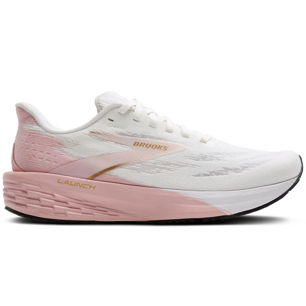 Women's Brooks Launch 11, White/Gold/Pink, 6.5 B Medium