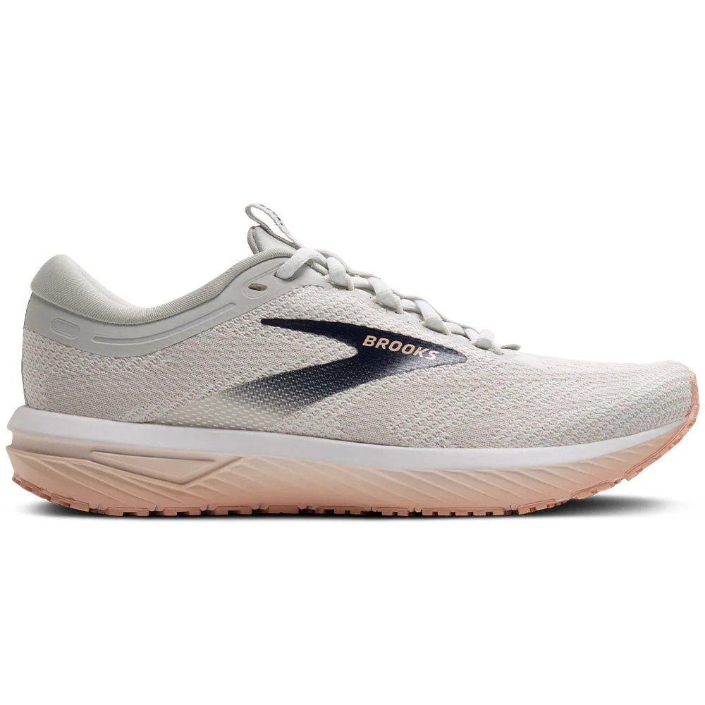 Women's Brooks Revel 7, Oyster/White/Tropical Peach, 10 B Medium