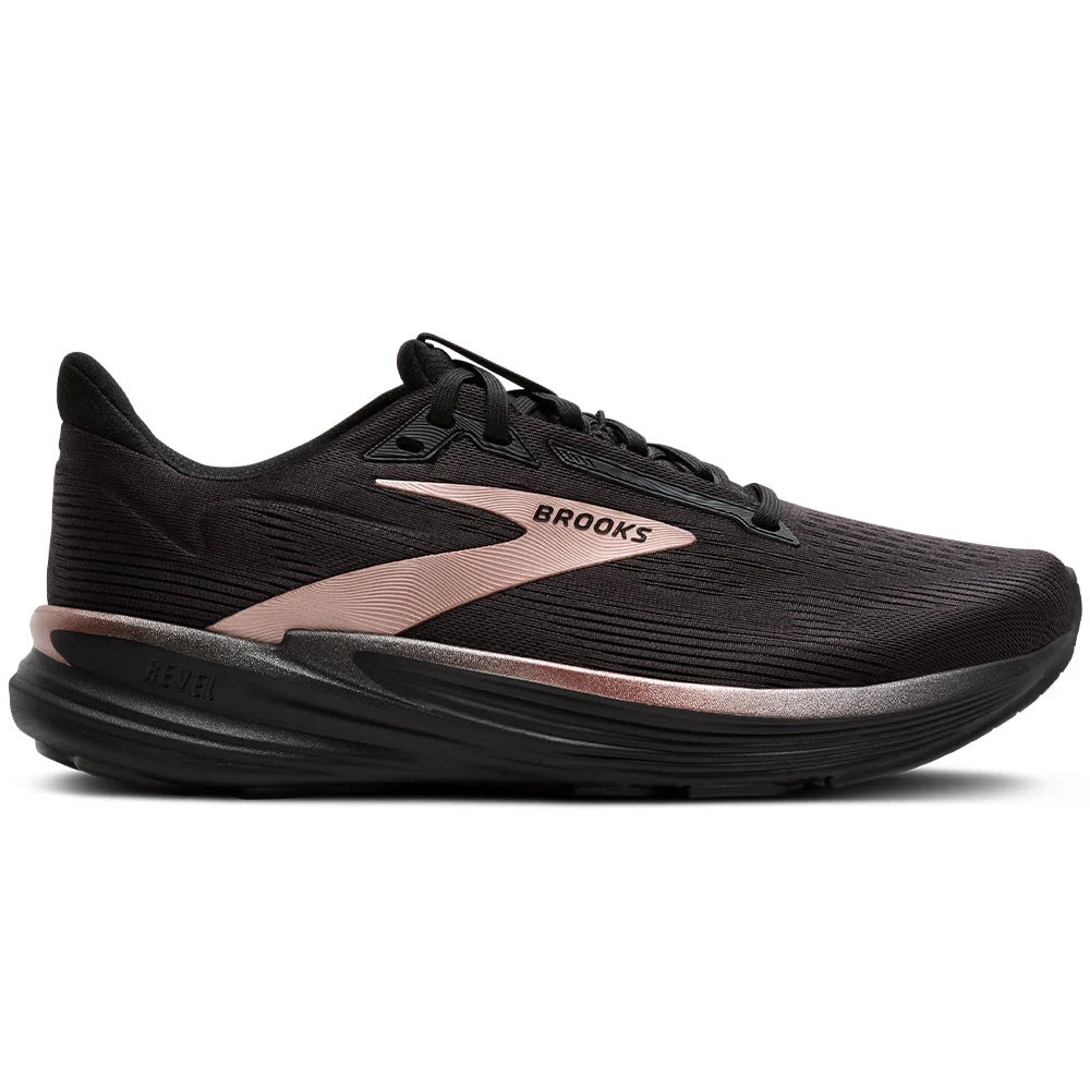 Women's Brooks Revel 8, Black/Black/Rose Gold, 7 B Medium