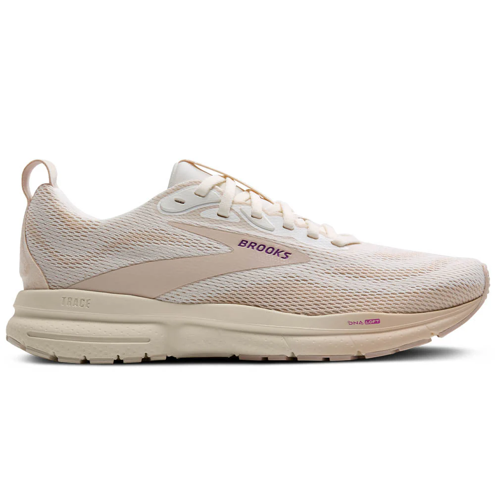 Women's Brooks Trace 4, Coconut Milk/Almond/Purple, 7.5 B Medium