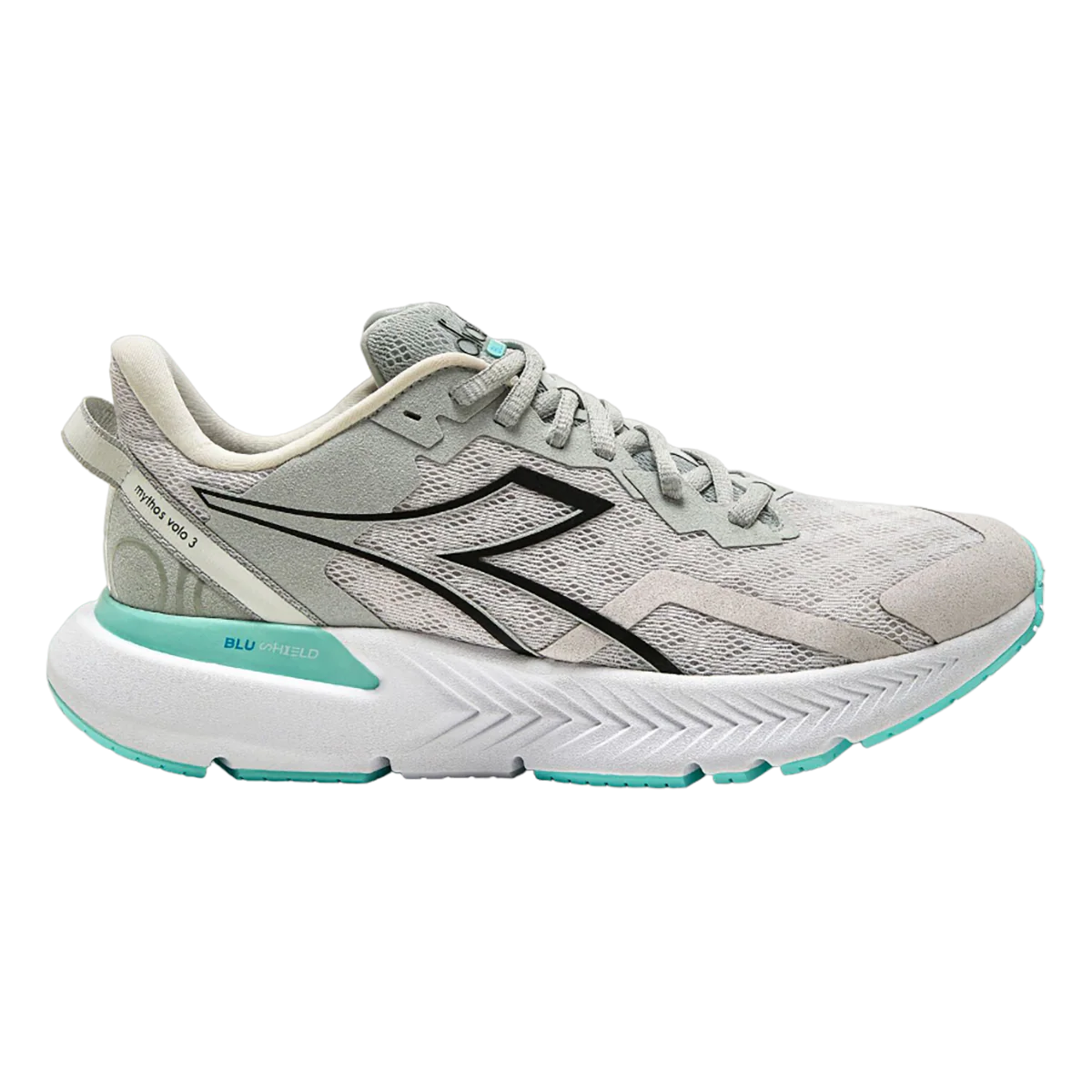 Women's Diadora Mythos Blushield Volo 3, Silver/Black, 8 B Medium