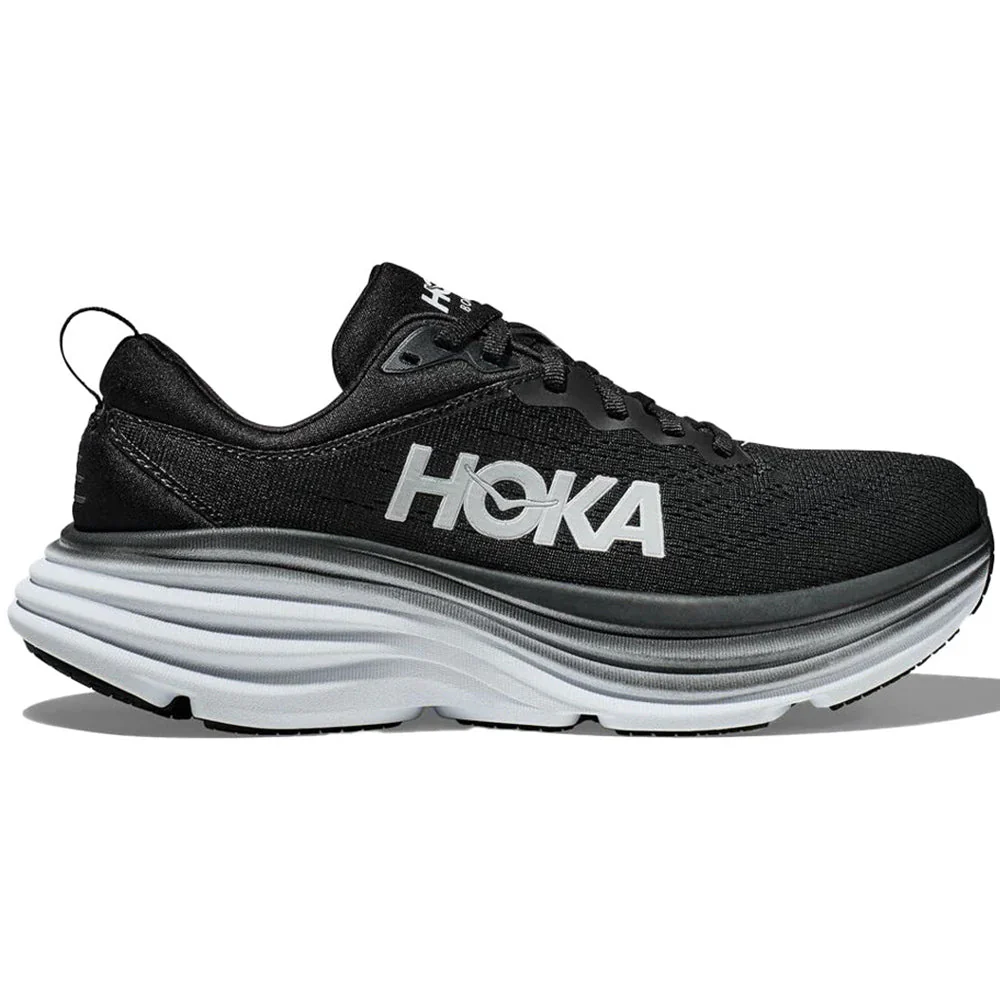 Women's Hoka Bondi 8, Black/White, 11 D Wide
