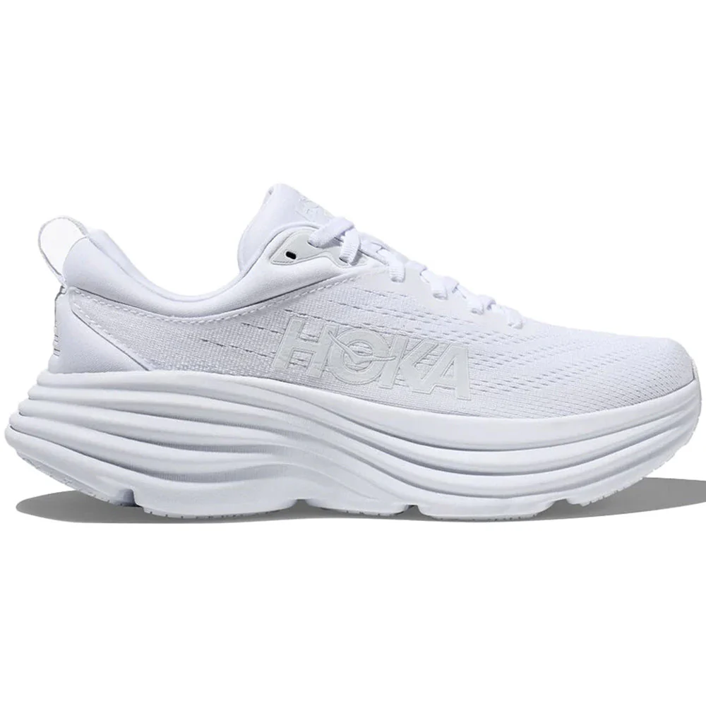 Women's Hoka Bondi 8, White/White, 6.5 D Wide