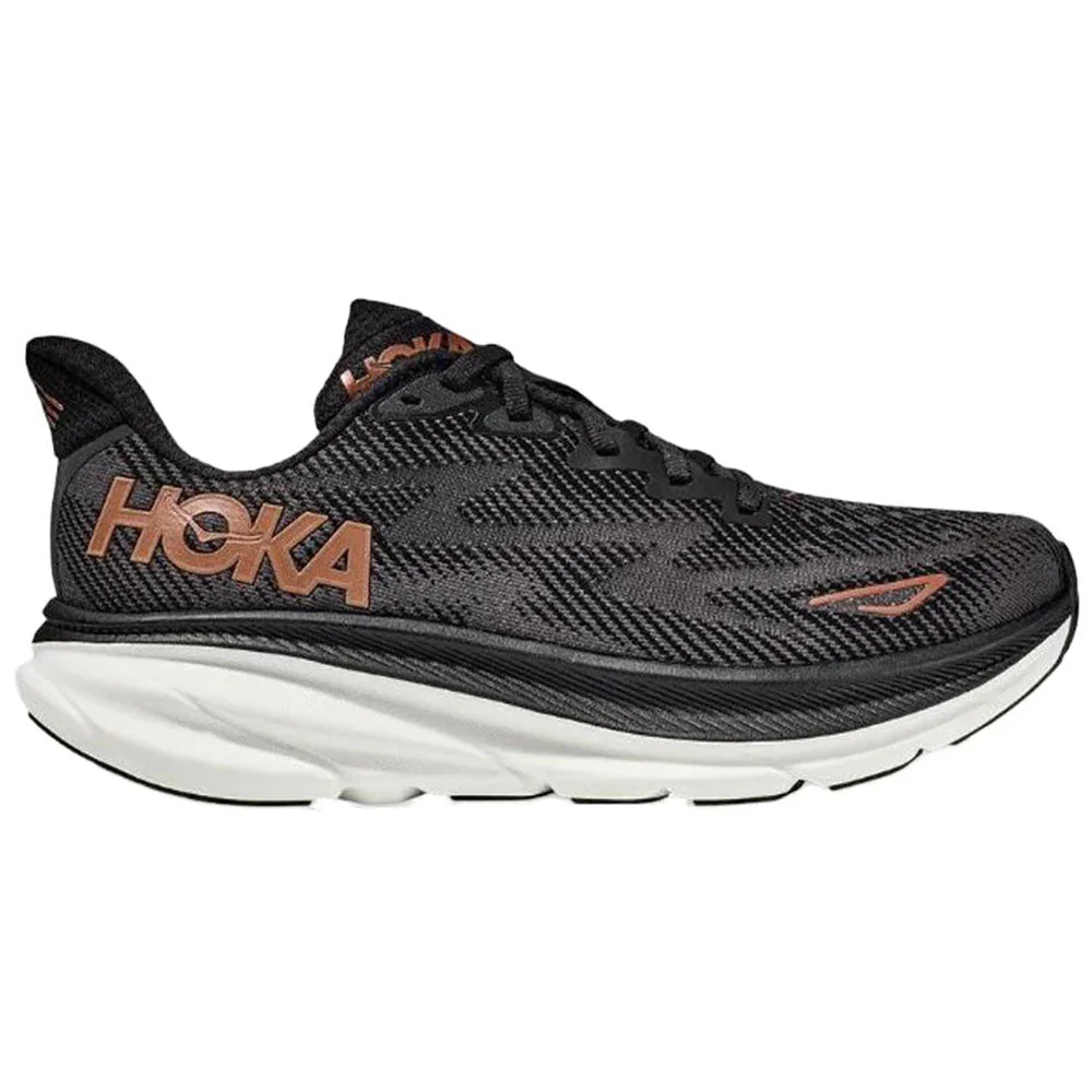 Women's Hoka Clifton 9, Black/Copper, 5.5 D Wide