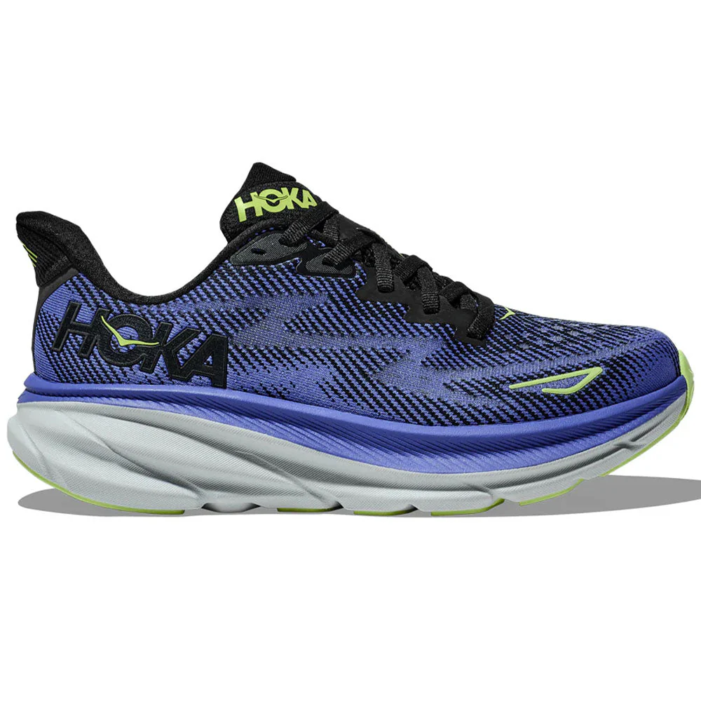Women's Hoka Clifton 9, Black/Stellar Blue, 7 B Medium