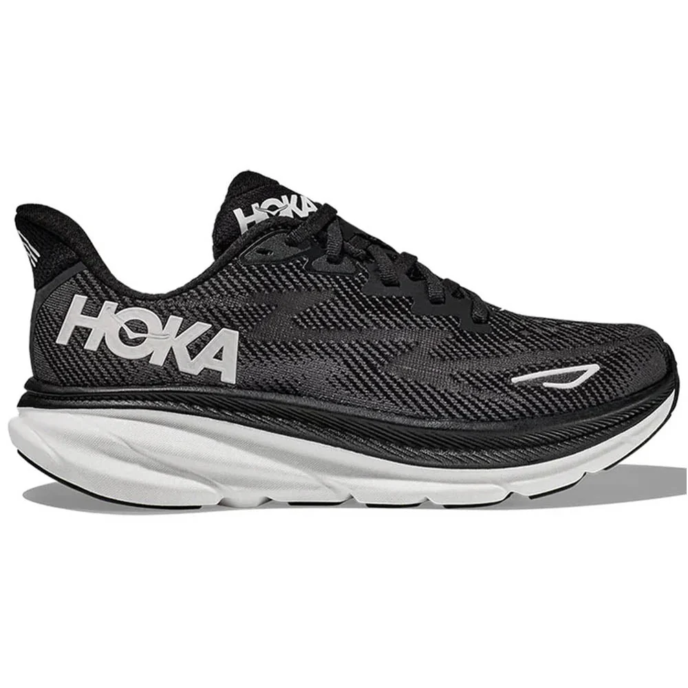 Women's Hoka Clifton 9, Black/White, 11 D Wide