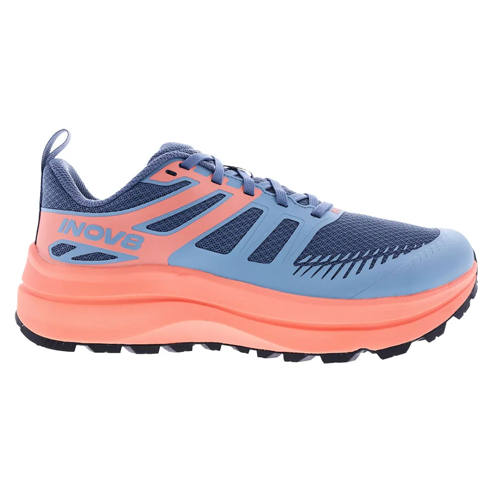 Women's Inov8 TrailFly Max, Blue Grey/Coral/Light Grey, 9 D Wide