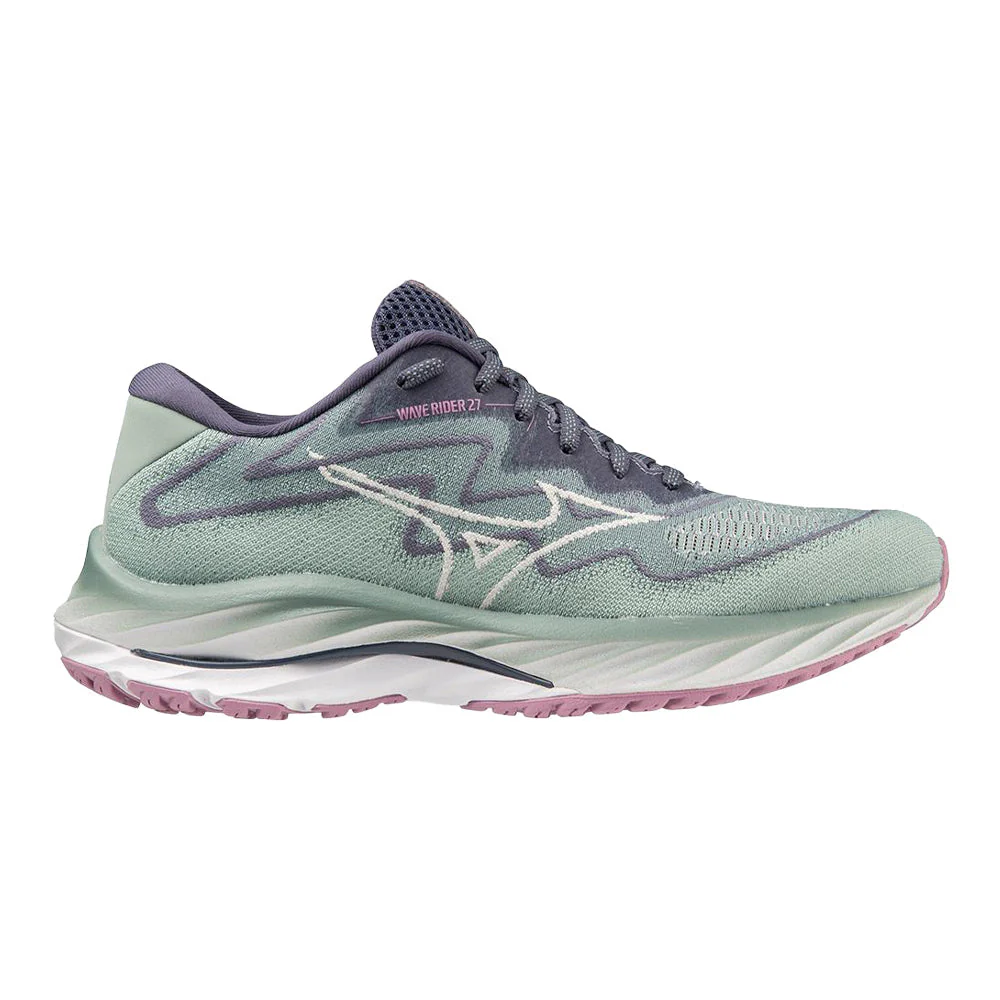 Women's Mizuno Wave Rider 27 SSW, Blue Surf/Snow White, 7 B Medium
