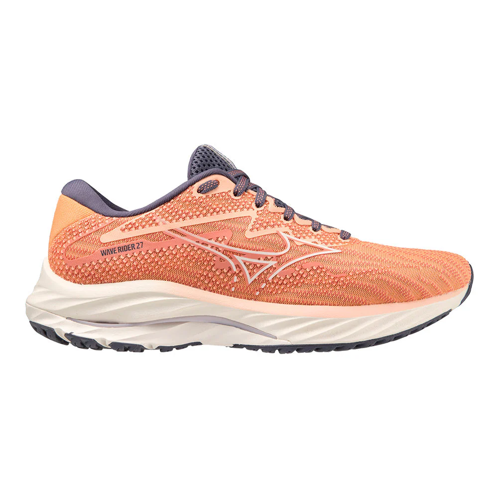 Women's Mizuno Wave Rider 27, Coral Reef/Snow White, 10 B Medium