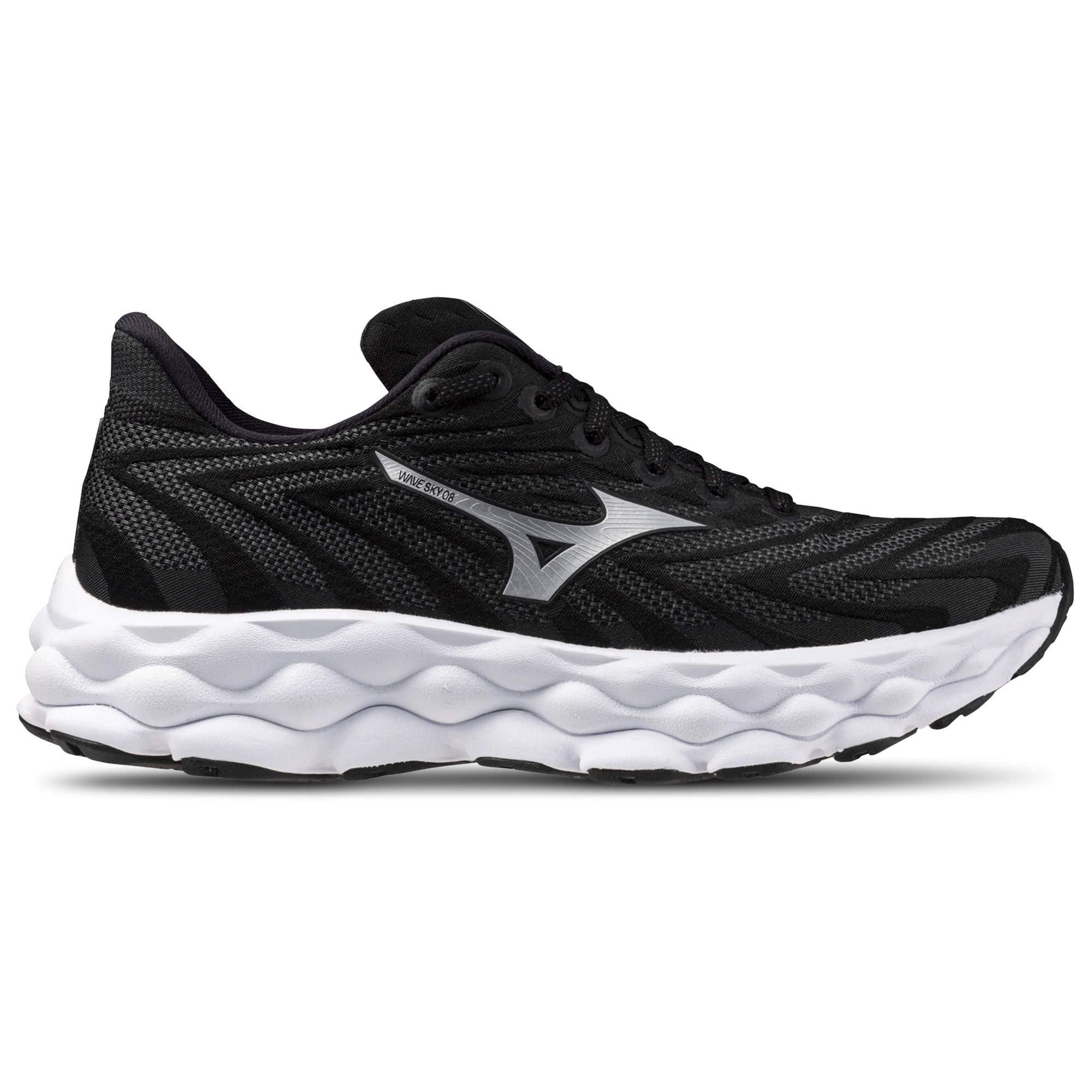 Women's Mizuno Wave Sky 8, Black/Silver, 9.5 B Medium
