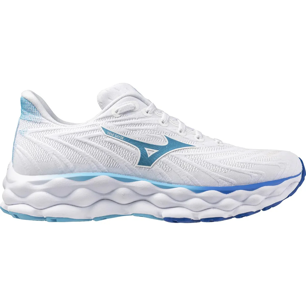 Women's Mizuno Wave Sky 8, White-Moroccan Blue, 7 B Medium