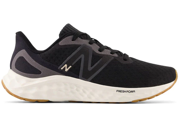 Women's New Balance Fresh Foam Arishi v4, Black/Light Gold Metallic/Gum, 8.5 B Medium