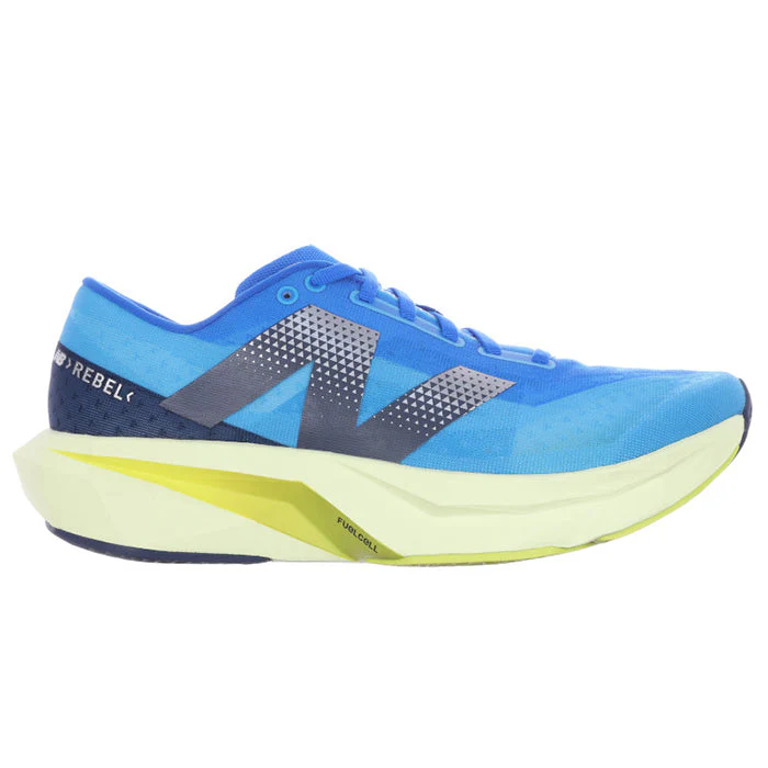 Women's New Balance FuelCell Rebel v4, Spice Blue/Limelight Blue Oasis, 7.5 B Medium