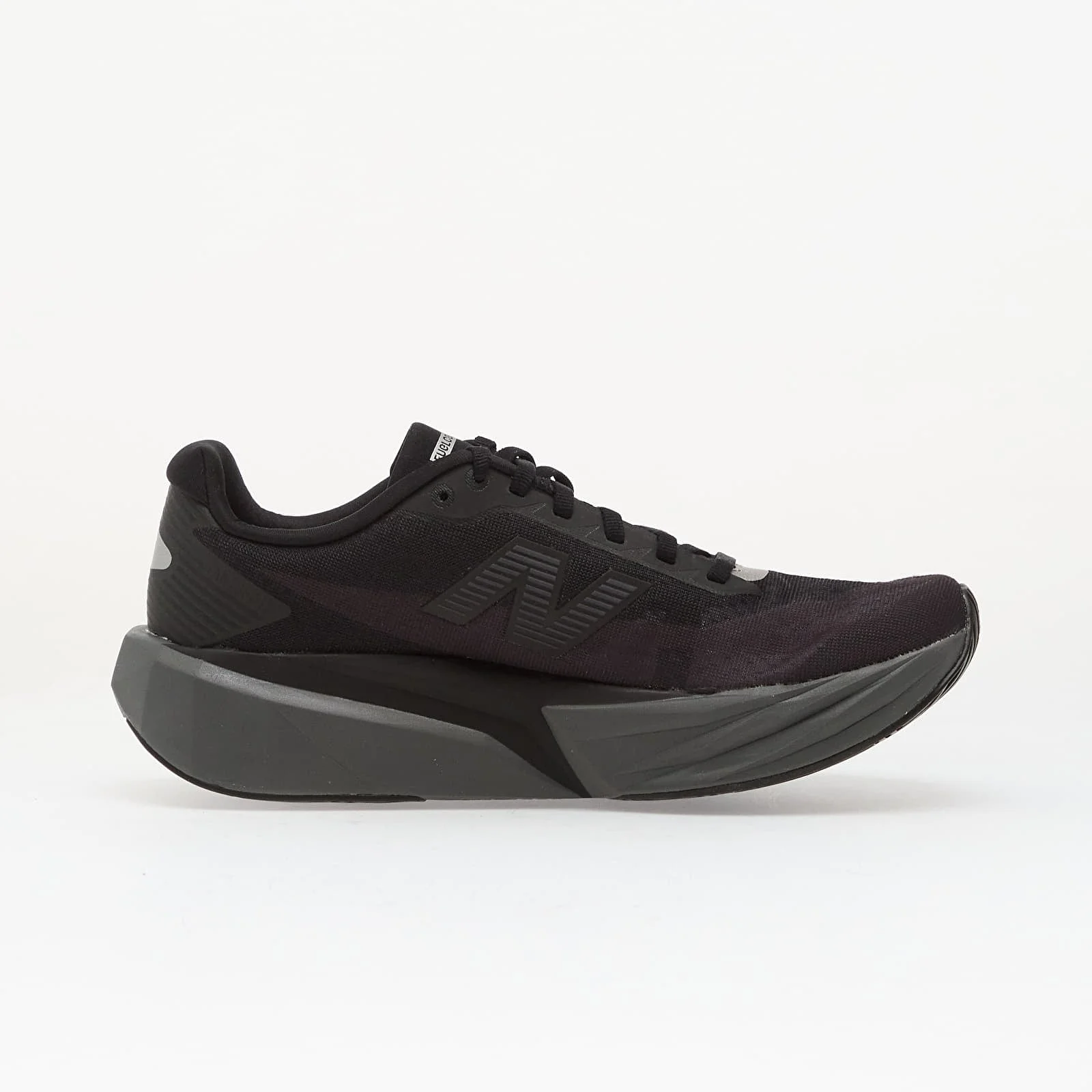 Women's New Balance FuelCell Rebel v5, Black/Castlerock/Black Cement, 8 D Wide
