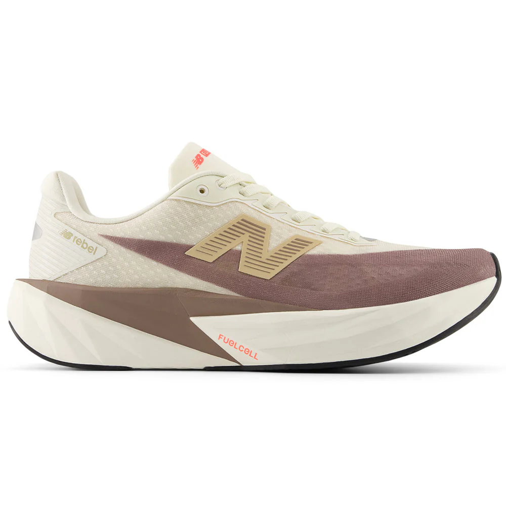 Women's New Balance FuelCell Rebel v5, Angora/Earth Shadow/Sea Salt, 8 D Wide