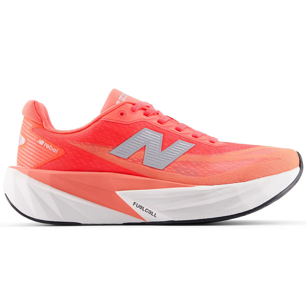 Women's New Balance FuelCell Rebel v5, Urgent Red/NB 103 White/Silver Metallic, 6 B Medium
