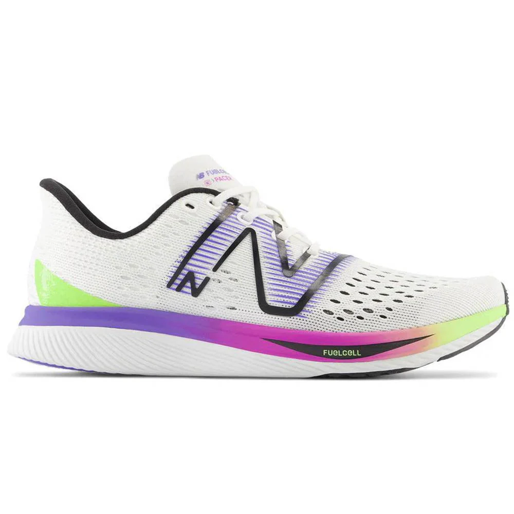 Women's New Balance FuelCell SuperComp Pacer v1, White/Electric Indigo/Thirty Watt/Cosmic Rose, 8.5 B Medium