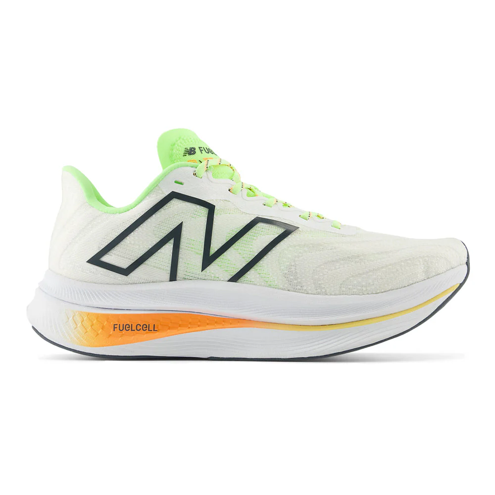 Women's New Balance FuelCell SuperComp Trainer v2, White/Bleached Lime Glo/Hot Mango, 9 B Medium