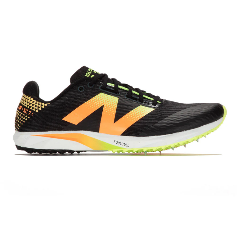 Women's New Balance FuelCell XC7 v5, Black/Bleached Lime Glo/Hot Mango, 6.5 B Medium