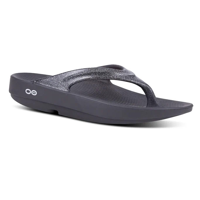 Women's OOFOS OOlala Luxe Sandal, Platinum Sparkle, 11 B Medium