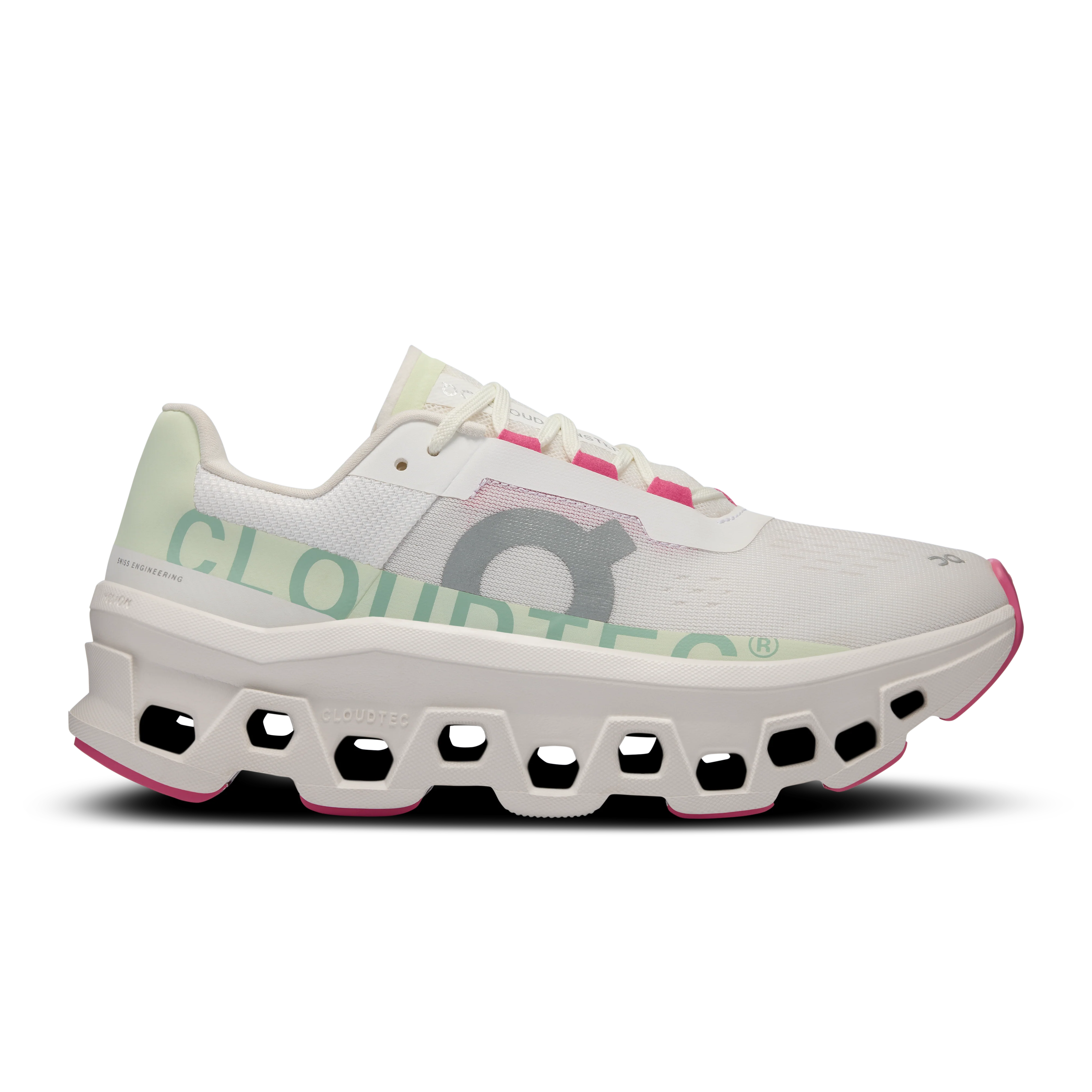 Women's On Cloudmonster, White/Lima, 7 B Medium