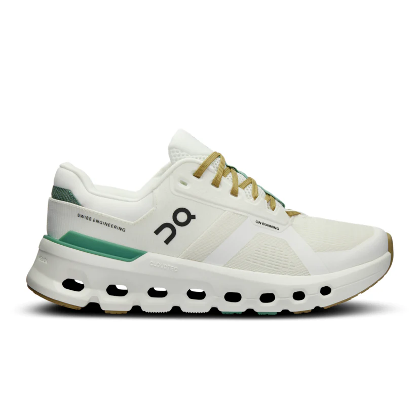 Women's On Cloudrunner 2, White/Green, 6.5 B Medium