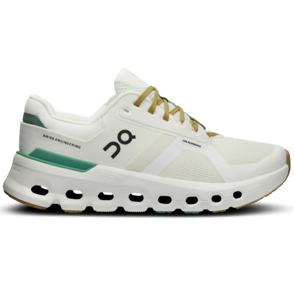 Women's On Cloudrunner 2, White/Green, 7.5 B Medium