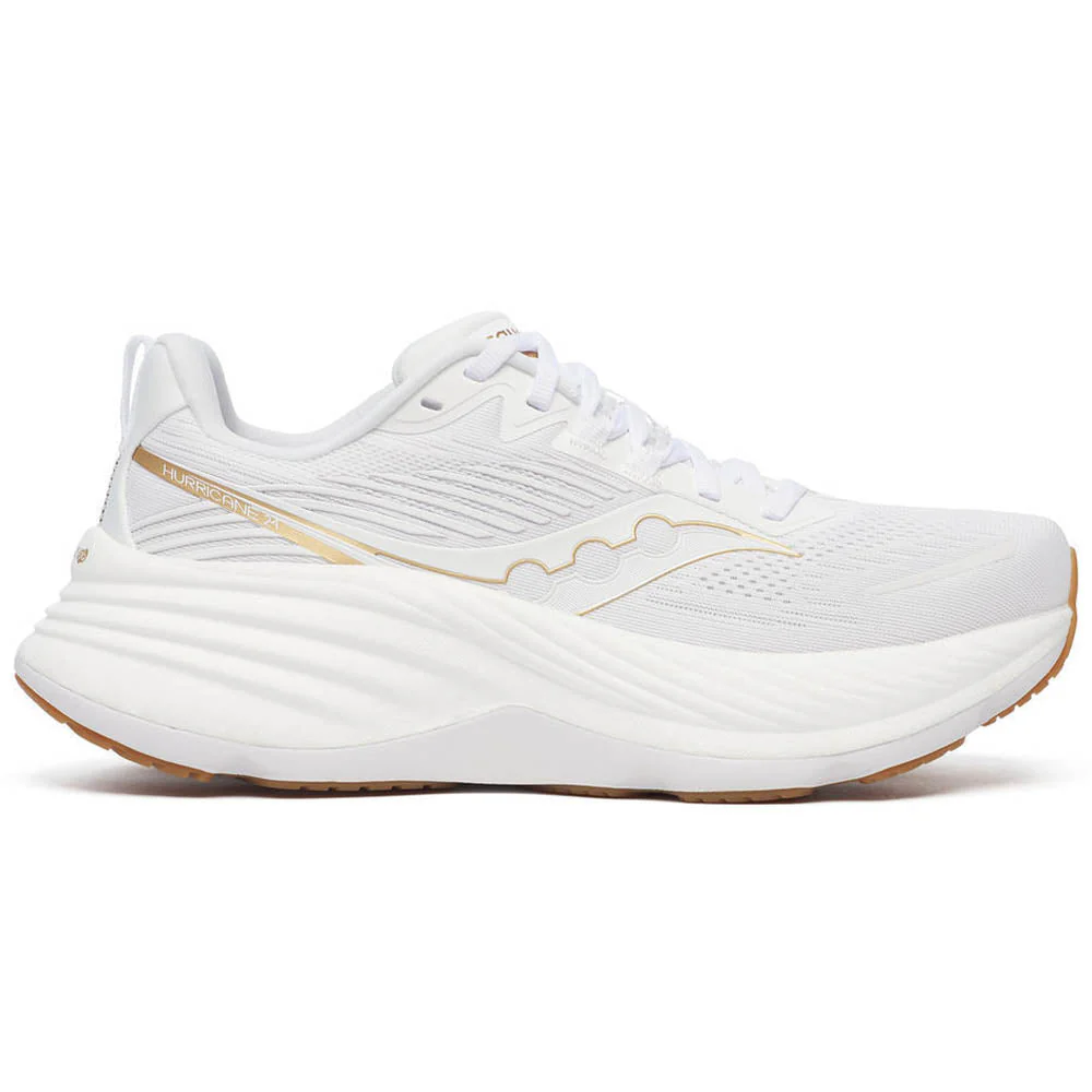 Women's Saucony Hurricane 24, White/Gold, 10.5 B Medium