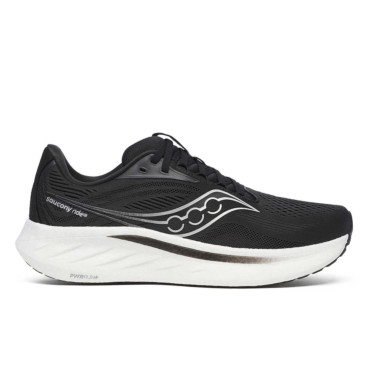 Women's Saucony Ride 18, Black/White, 6 D Wide