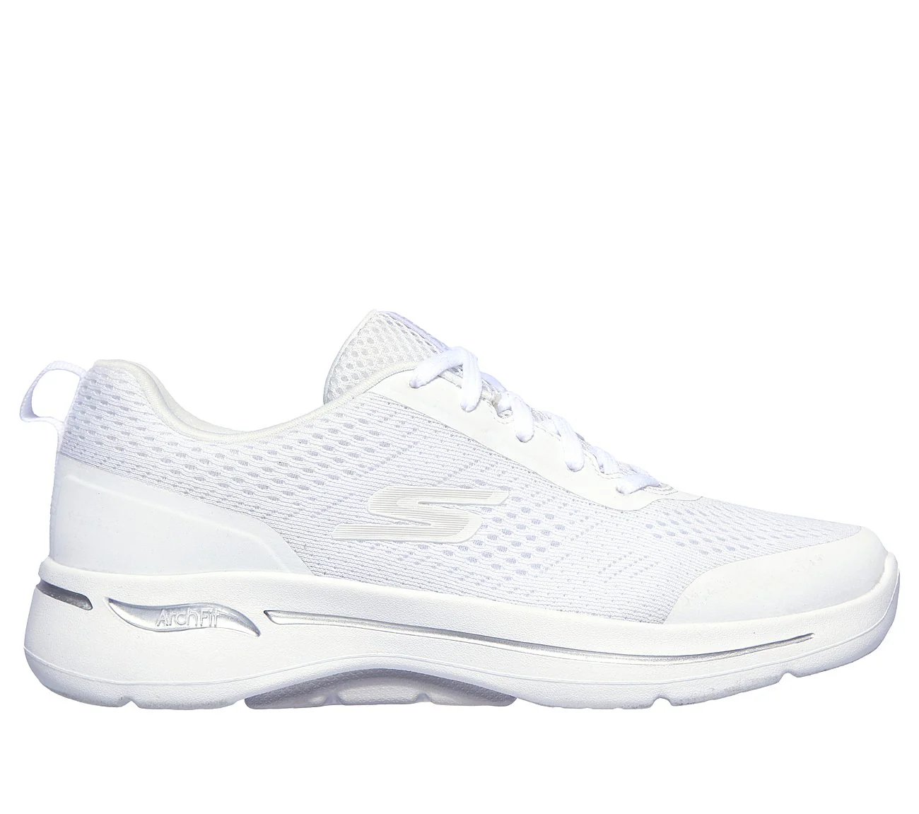 Women's Skechers Go Walk Arch Fit - Motion Breeze, White/Silver, 10 B Medium