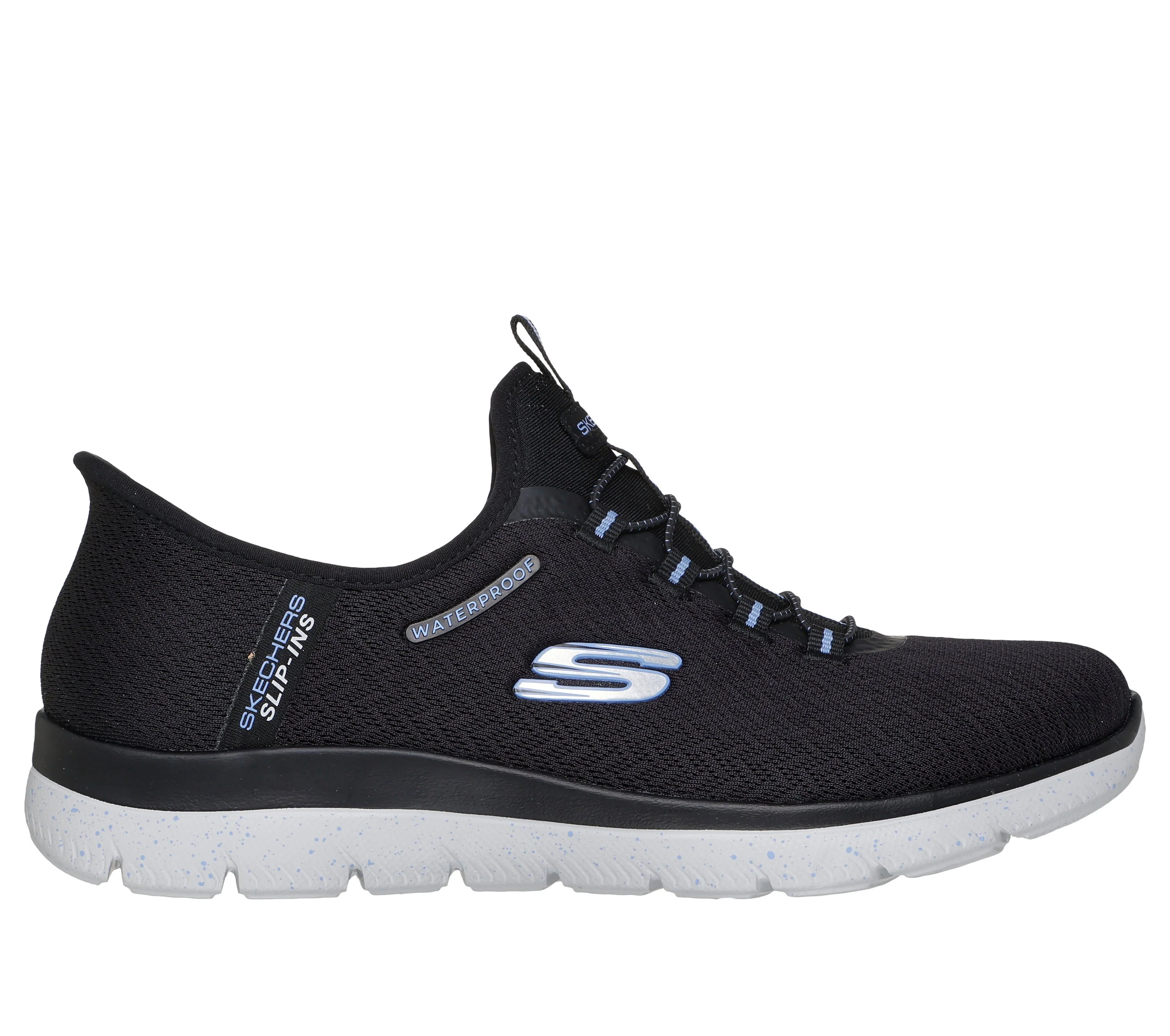 Women's Skechers Waterproof Summits - Best Choice, Black/Light Blue, 9 B Medium